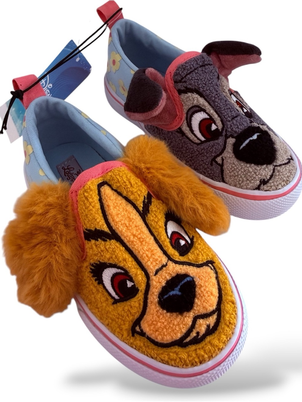 Disney Lady & the Tramp Puppy Slip-On Sneakers in Blue, Yellow & Pink
